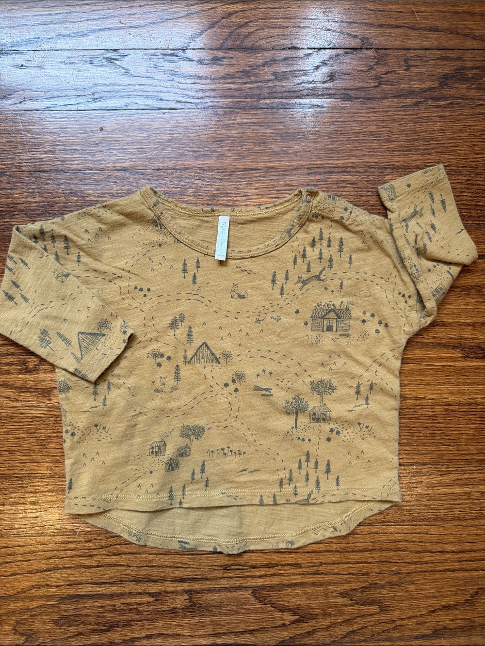 Rylee + Cru Mustard Yellow Woodland Forest Print Long Sleeve Top Size 6-12M